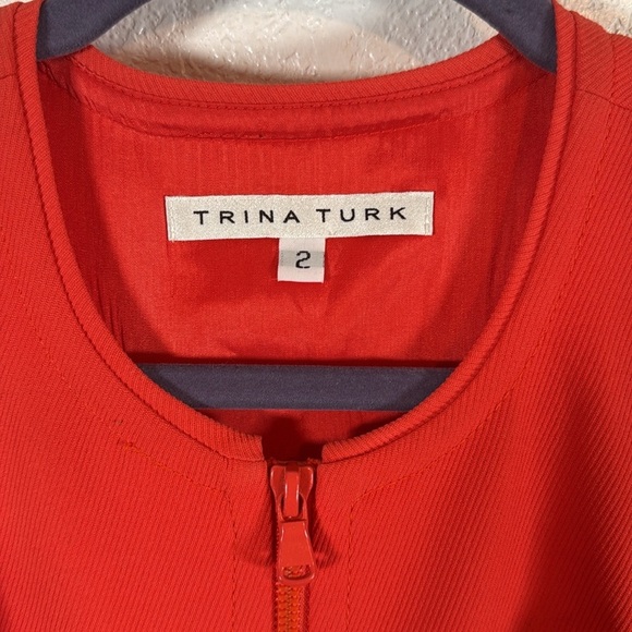 Trina Turk Coral Bishop Dress Full Zip Front Fit Flare Style Revolve Size 2 - Picture 3 of 8